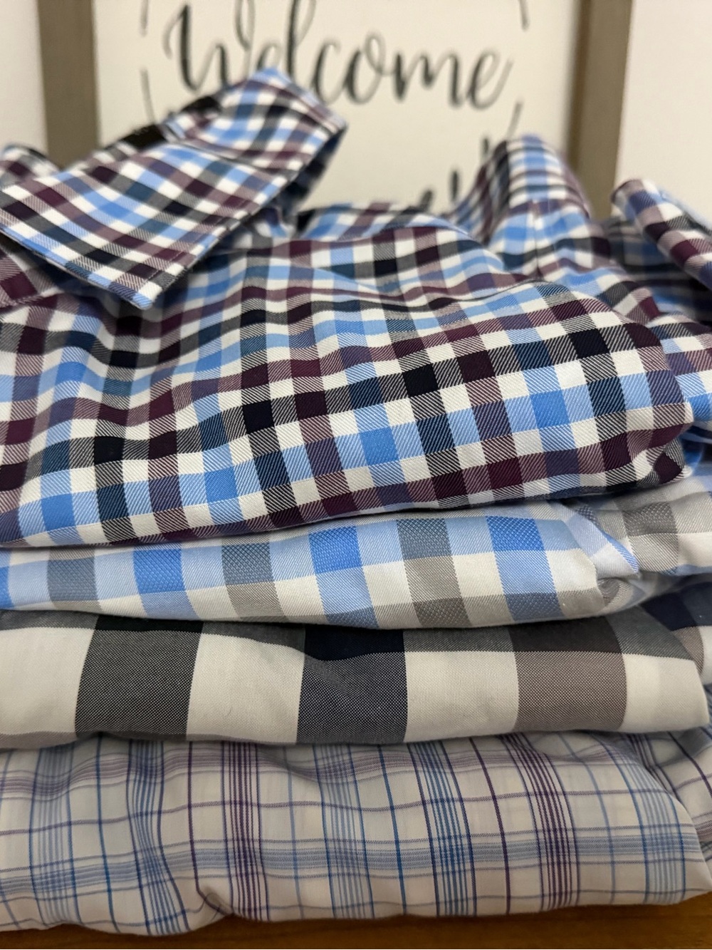 8 - Men's Plaid Button-Up Shirt - Blue, Black, Gray, Maroon